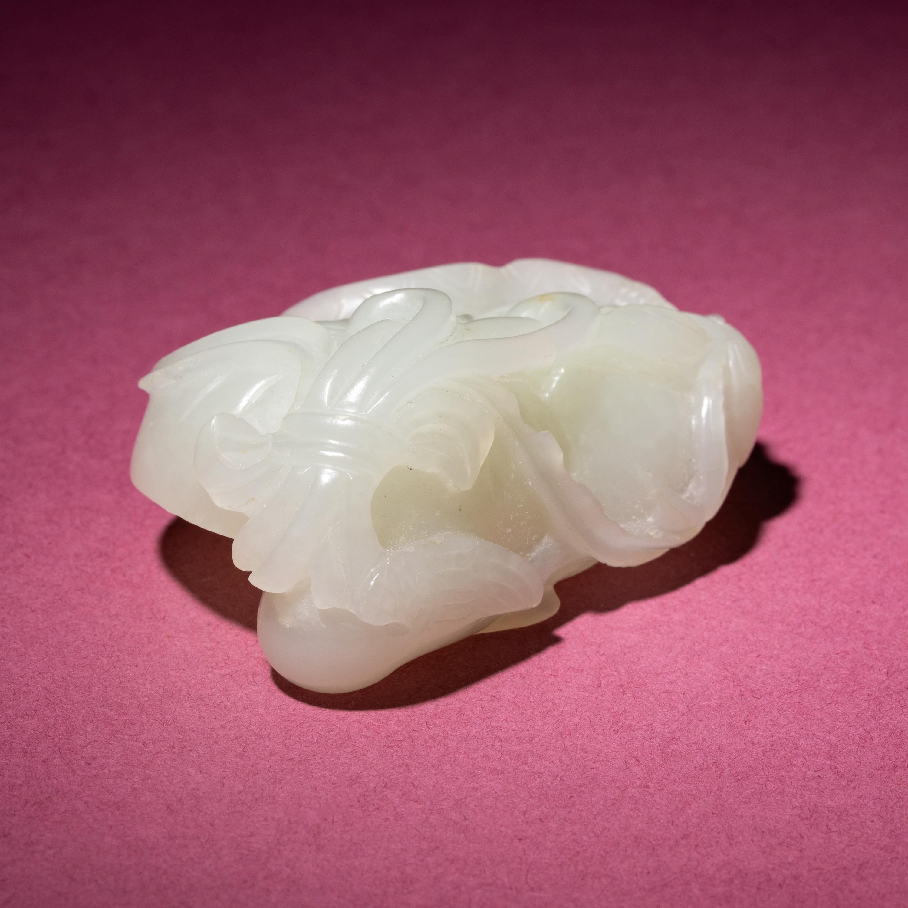 A Chinese White Jade Carving of Double Lotus Pods, 18th/19th Century — 清中期 白玉雙蓮子把件