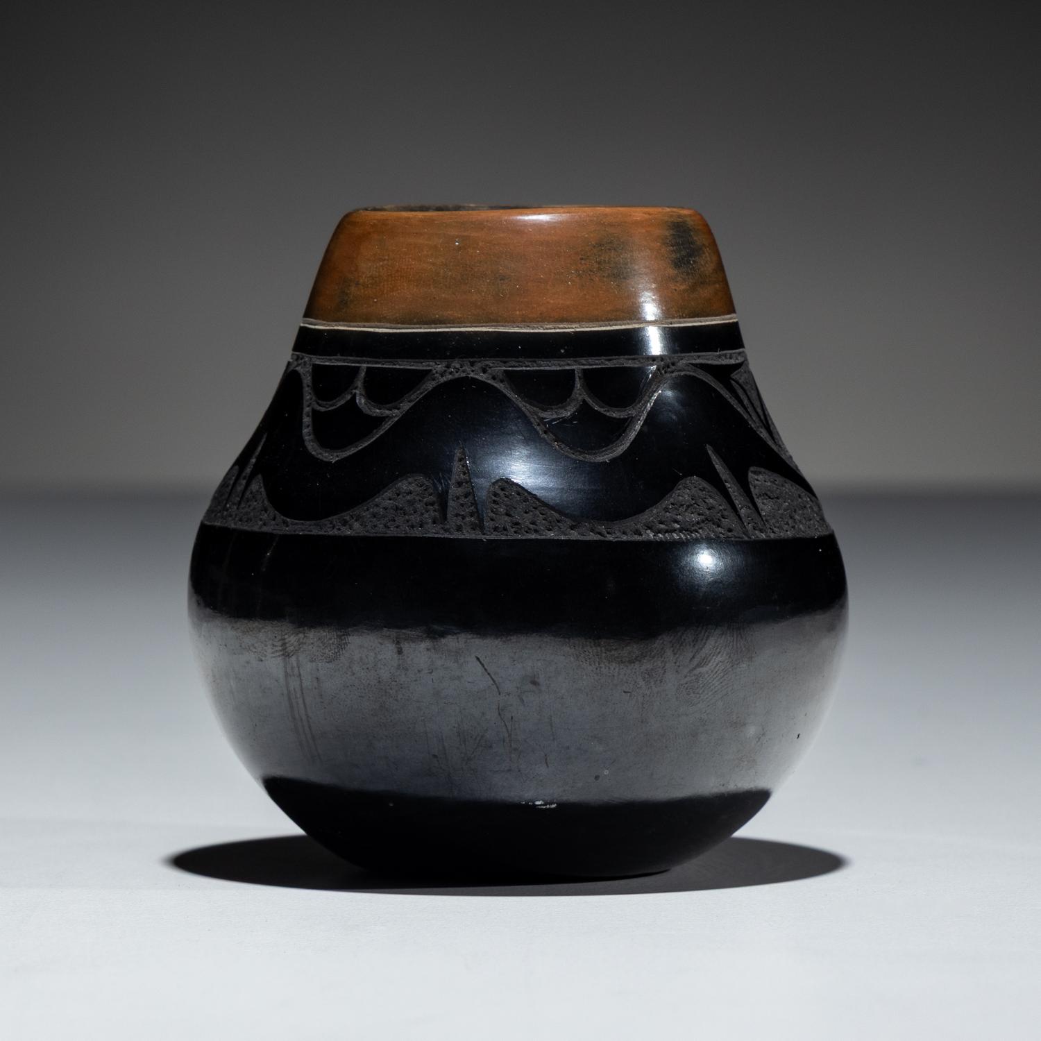 Black and Sienna Sgraffito Pottery Jar