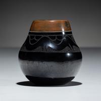 Black and Sienna Sgraffito Pottery Jar