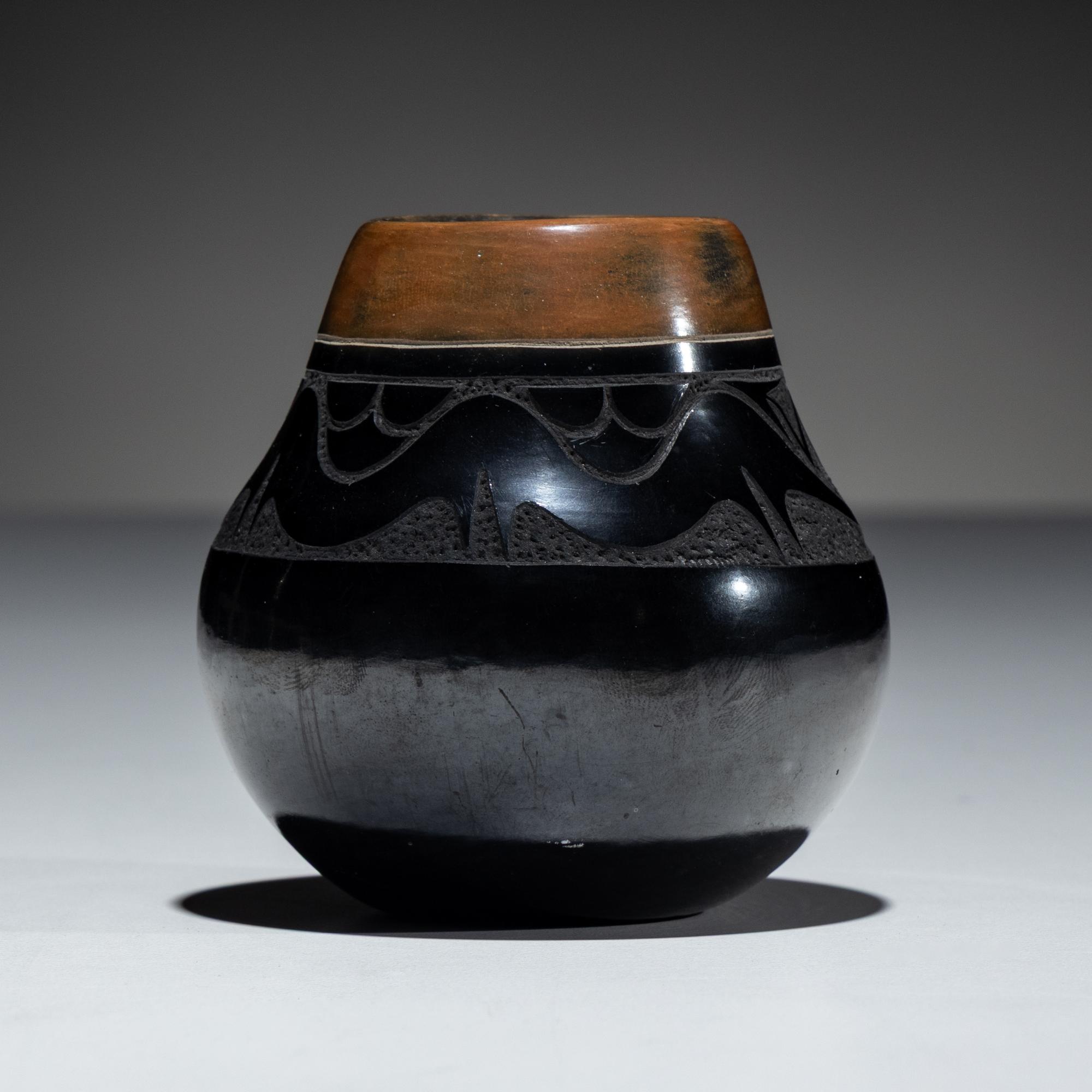 Black and Sienna Sgraffito Pottery Jar