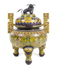 A Massive Cloisonne Enamel Incense Burner Height 39 inches.