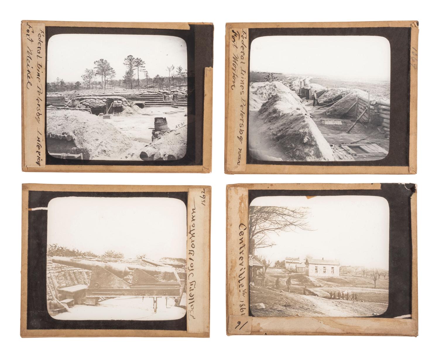 [CIVIL WAR - MAGIC LANTERN SLIDES]. A collection of 100+ assorted glass slides mostly featuring Civil War photographs, including: