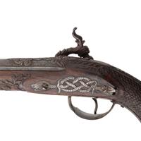 Fine Relief Carved Silver Mounted Spanish Percussion Miquelet Pistol Dated 1832