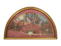 A Framed French Gouache on Paper Fan