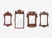A group of four Queen Anne and Chippendale fret-carved mahogany and parcel-gilt looking glasses, 18th / 19th century