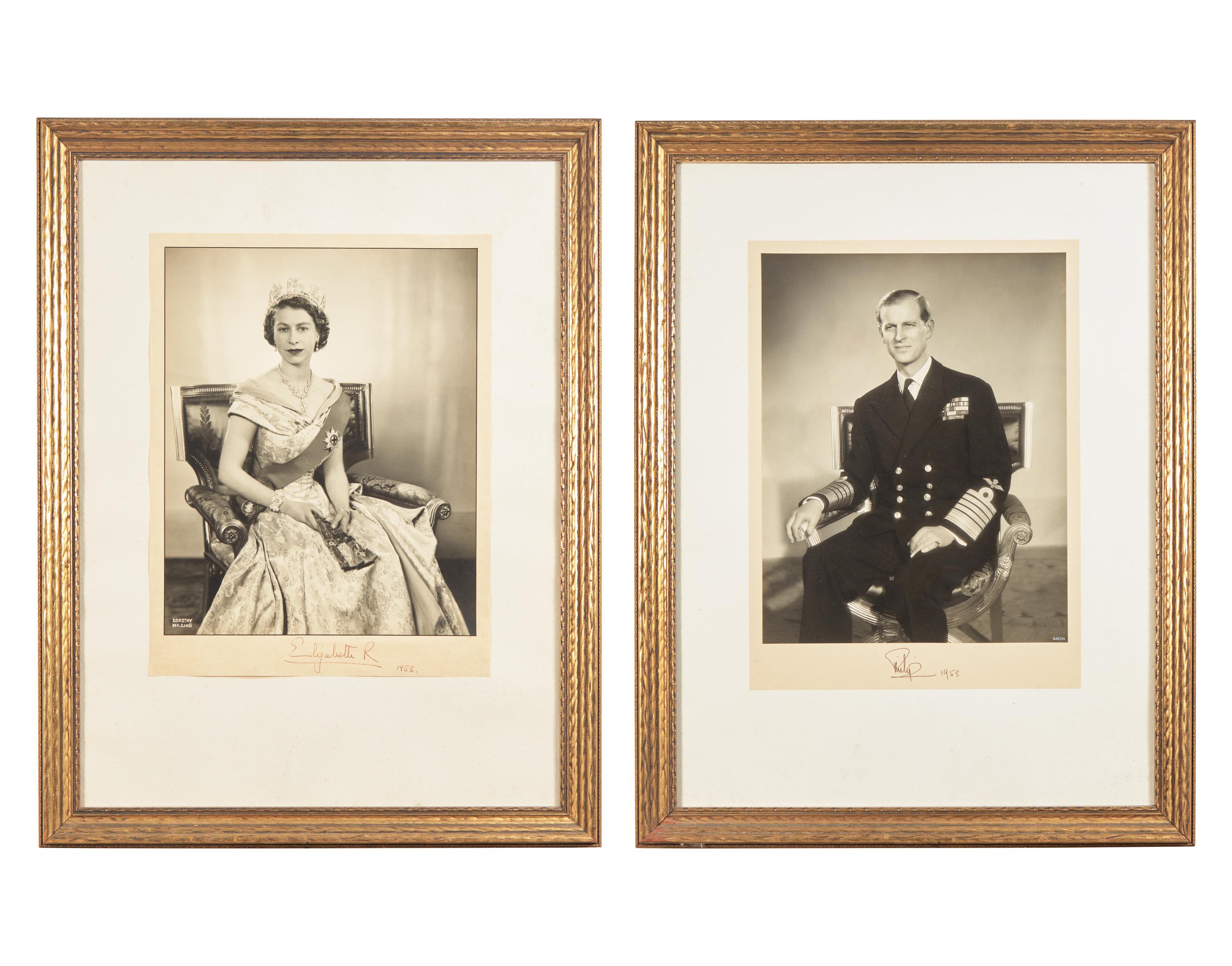 Queen Elizabeth II and Prince Philip. Pair of Signed Photographs