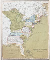 A Hand-Colored Map of The Long West from Greenwich, United States of America Height 11 1/2 x width 8 1/2 inches. — CIRCA 1802