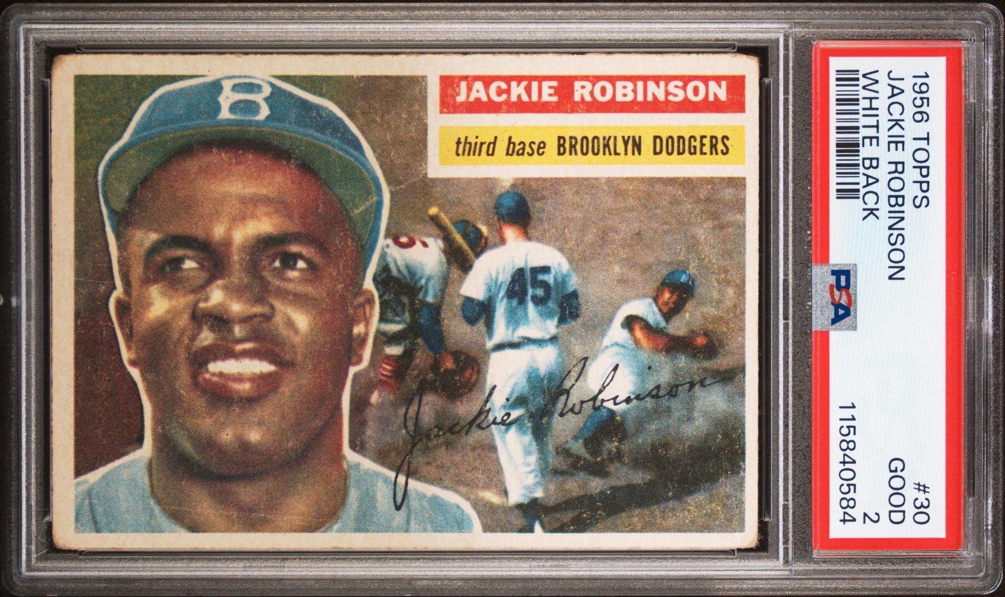 A 1956 Topps Jackie Robinson Baseball Card No. 30 - White Back (PSA 2 GOOD)