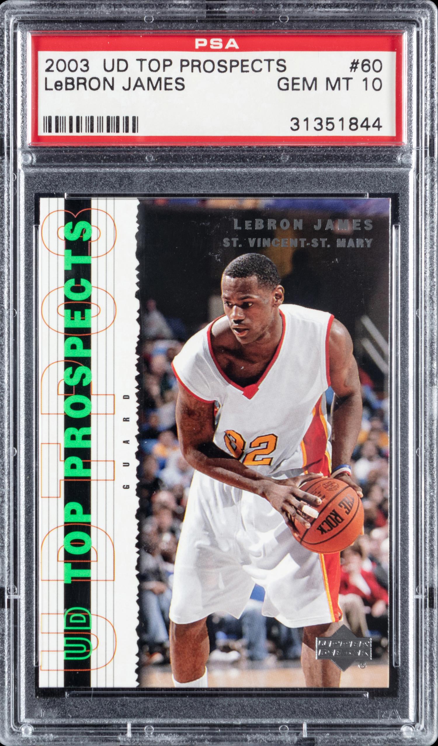A 2003 Upper Deck Top Prospects LeBron James Rookie Basketball Card No. 60 (PSA 10 GEM MINT)