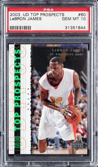 A 2003 Upper Deck Top Prospects LeBron James Rookie Basketball Card No. 60 (PSA 10 GEM MINT)