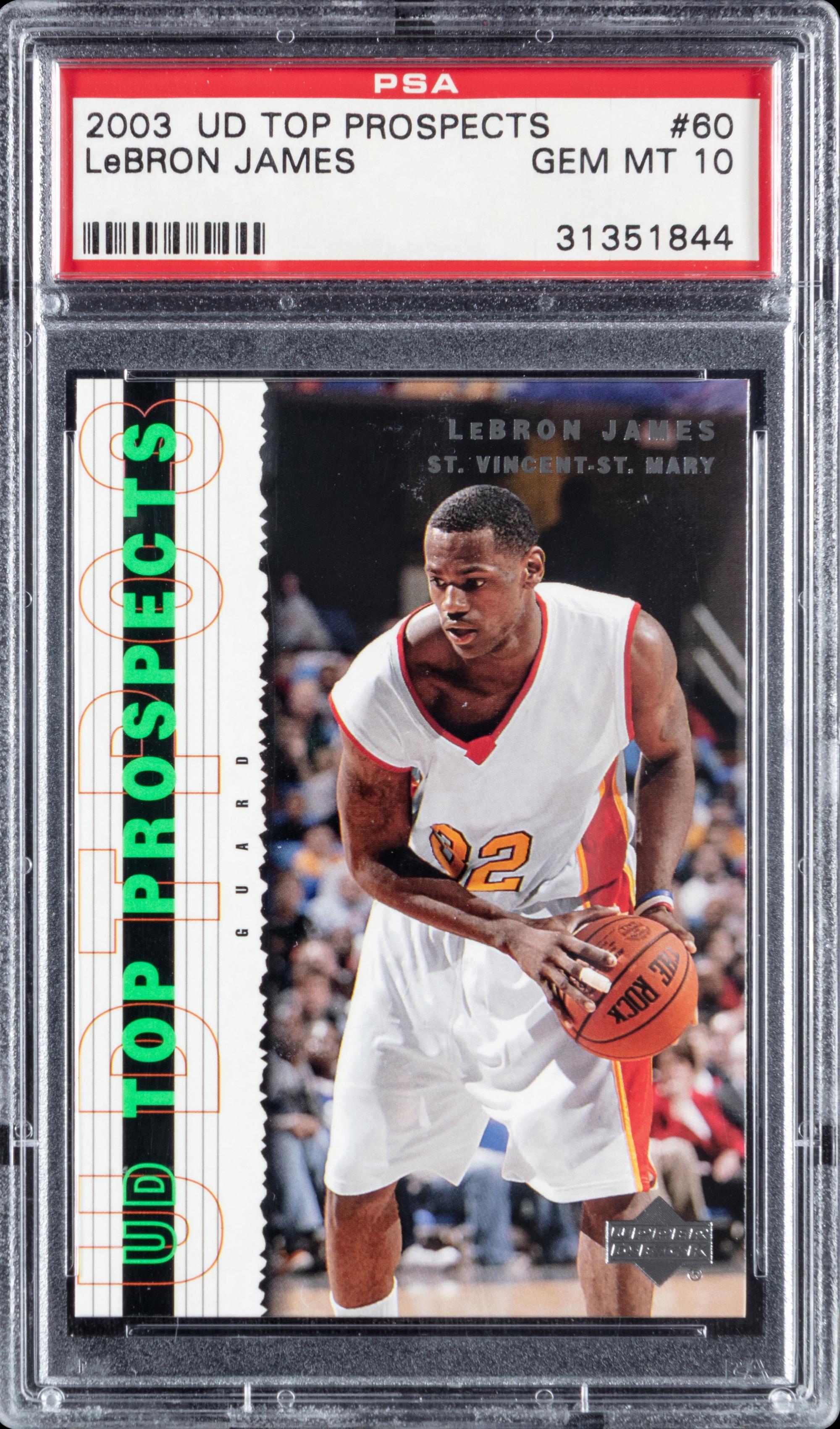 A 2003 Upper Deck Top Prospects LeBron James Rookie Basketball Card No. 60 (PSA 10 GEM MINT)