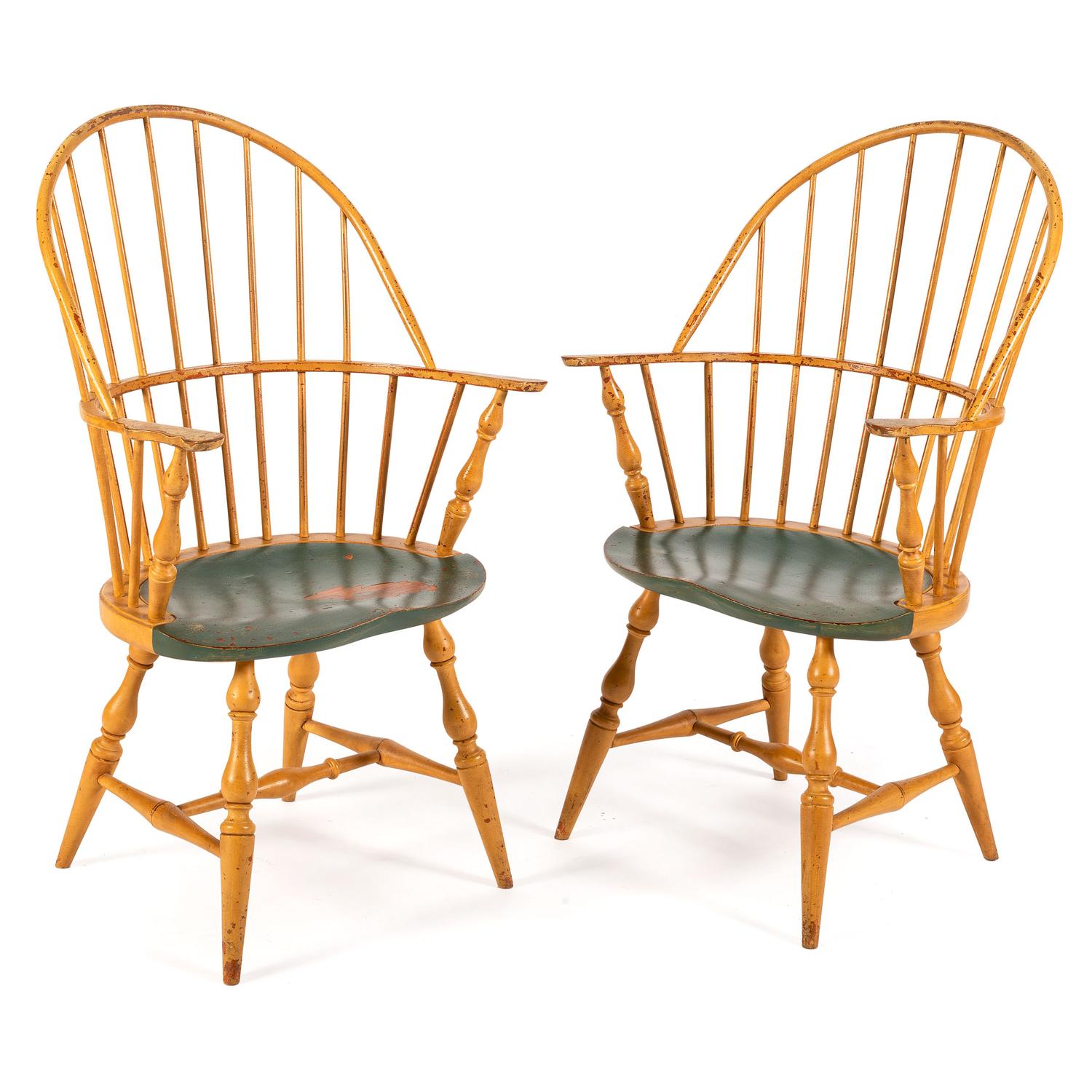 A Pair of Chromium Yellow Windsor Chairs by David T. Smith
