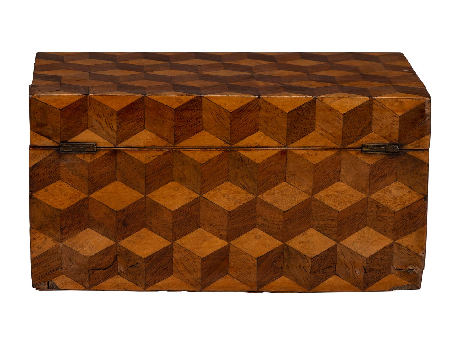An English Tunbridge Ware Parquetry Tea Caddy