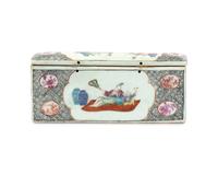 A Chinese Export Porcelain Famille Rose Inkstand And Pair Of Candlesticks