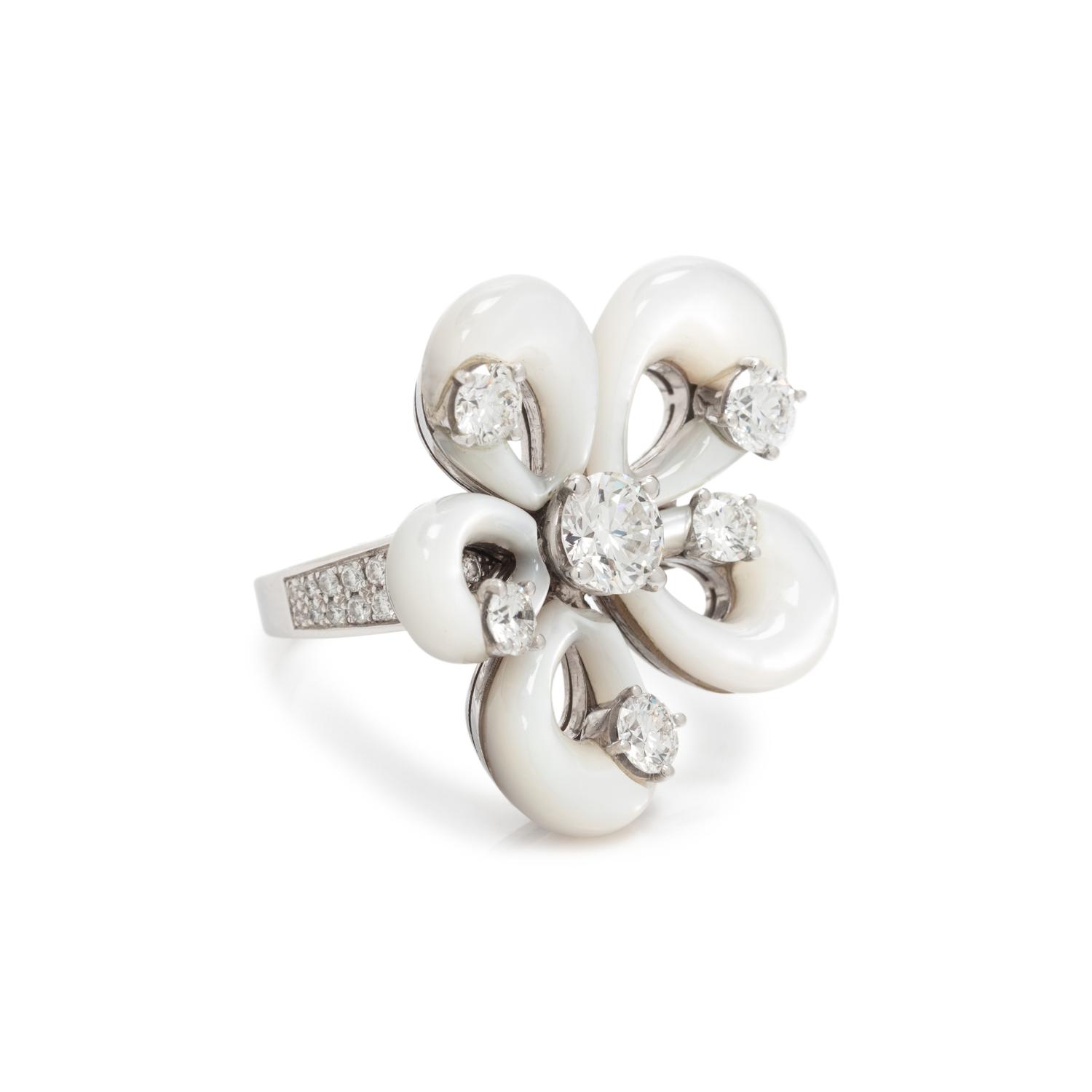 BULGARI, MOTHER-OF-PEARL AND DIAMOND FLOWER RING
