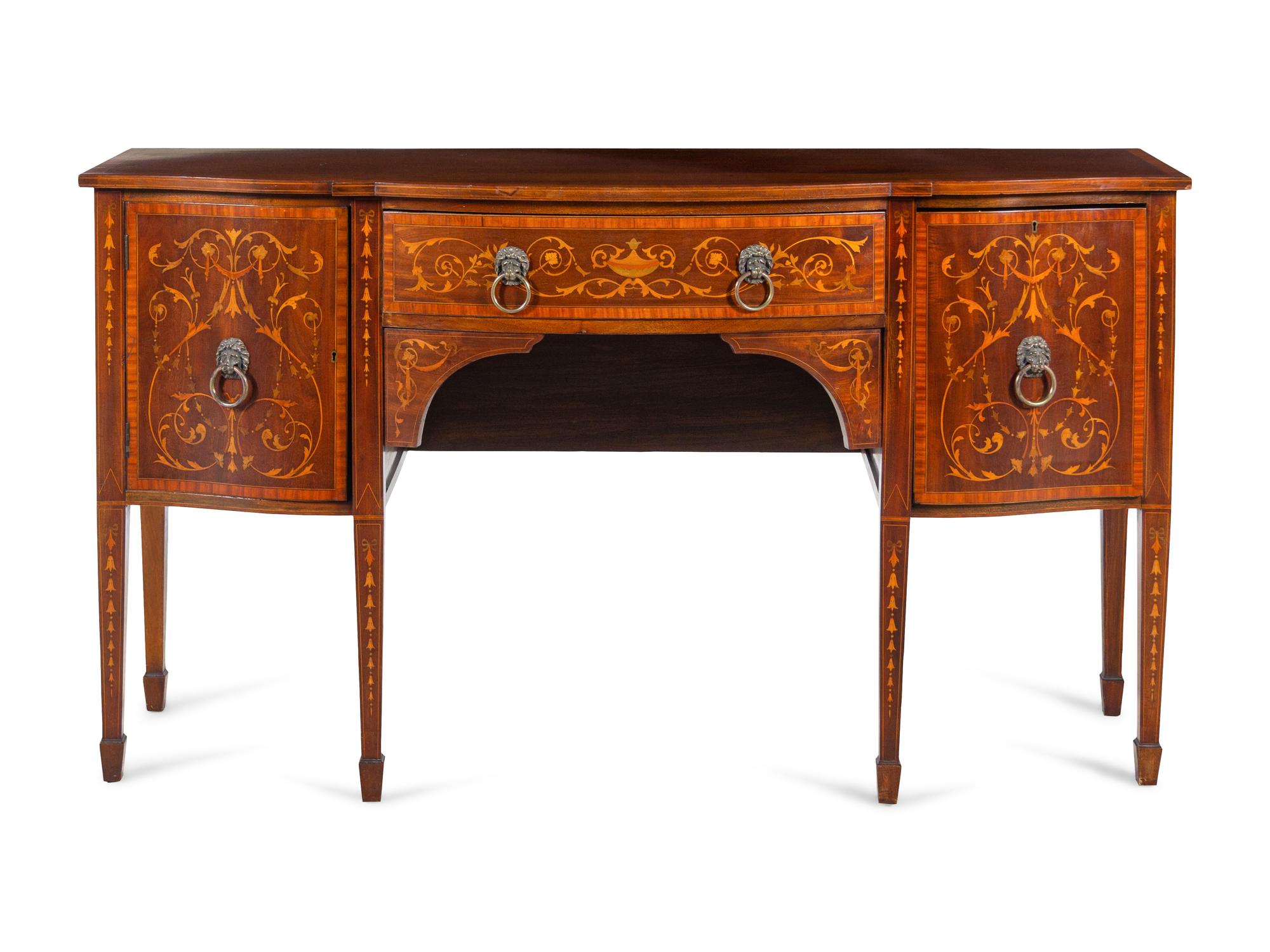 An Edwardian Mahogany, Satinwood and Marquetry Sideboard