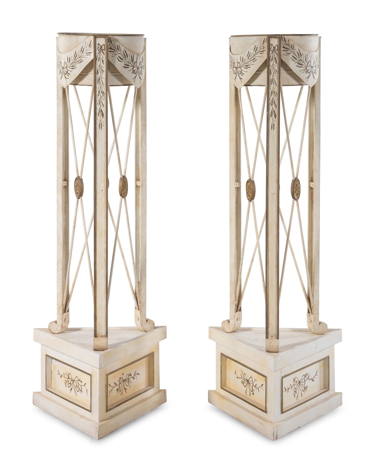 A Pair of White Painted Tôle Jardinière Stands