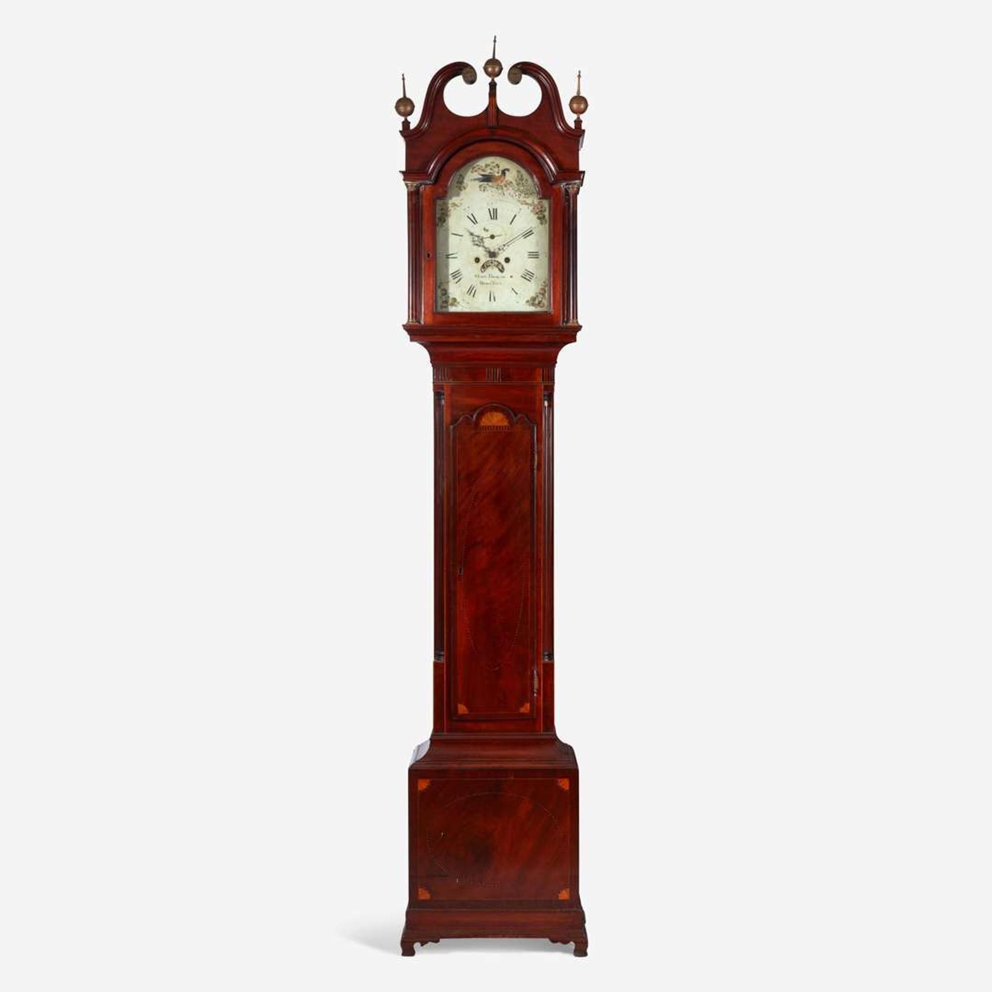 A Federal inlaid mahogany tall case clock Works by John Brokaw, Bridge Town, what is now Rahway, NJ, circa 1800