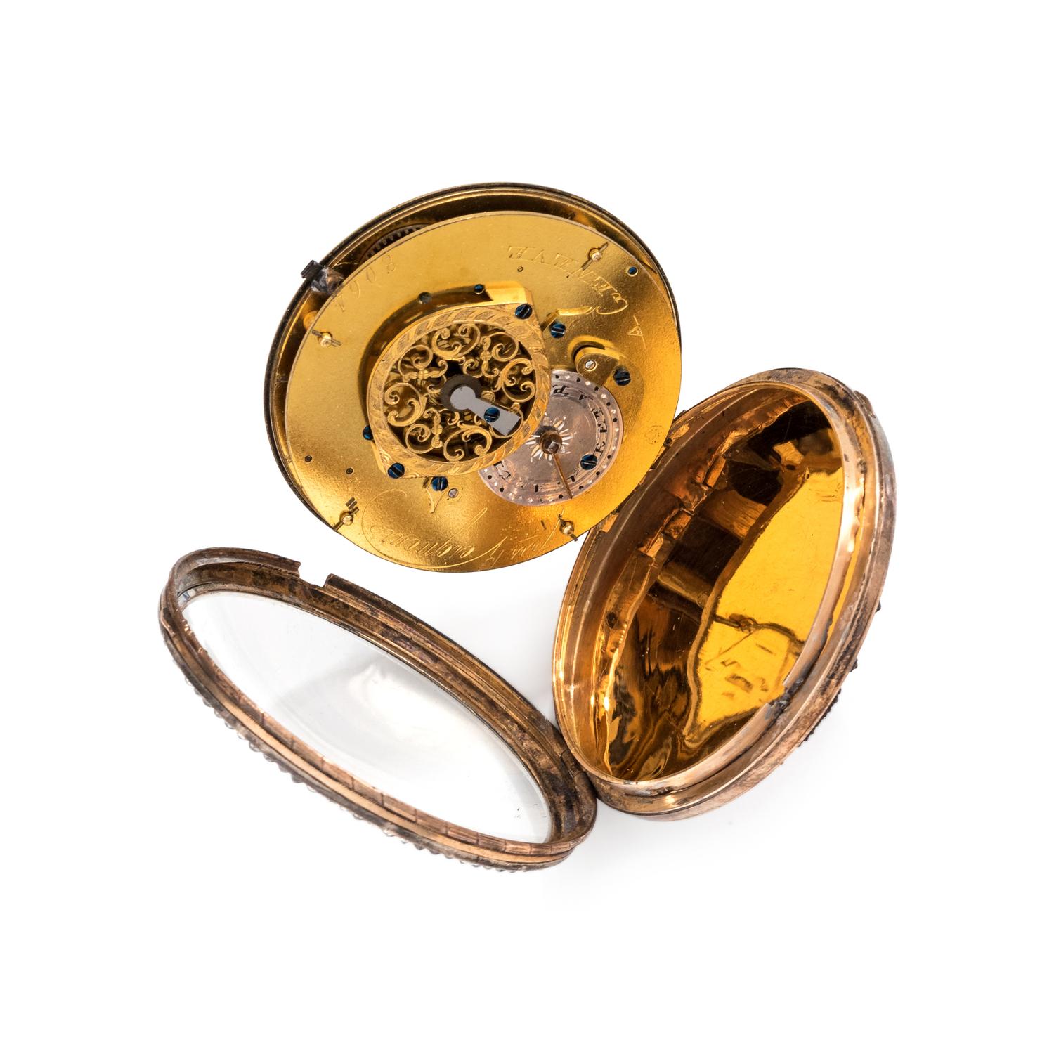FRÉRES VEIGNEUR, PASTE AND ENAMEL OPEN FACE POCKET WATCH