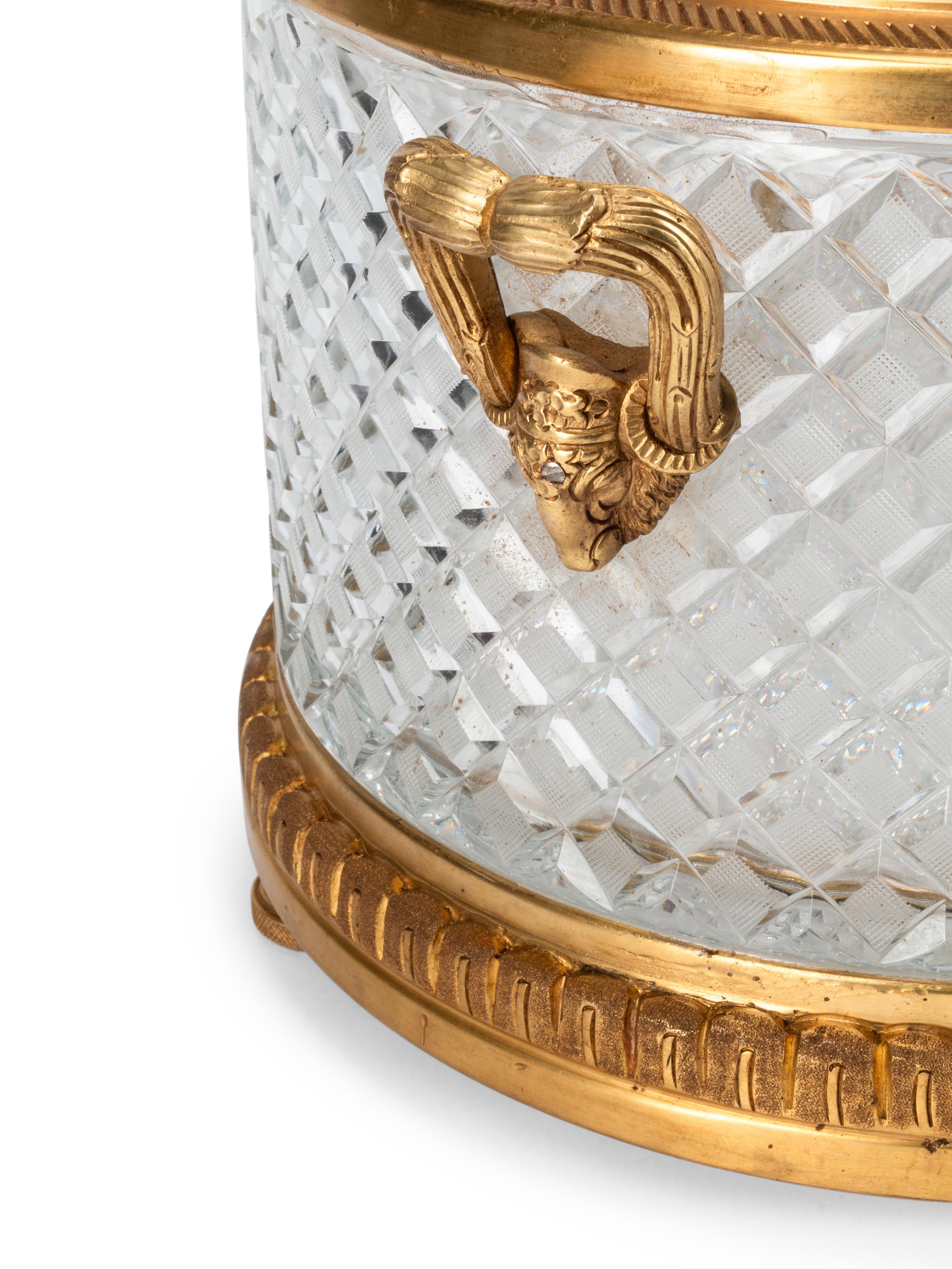 A Pair of French Gilt Bronze Mounted Cut Glass Jardinières