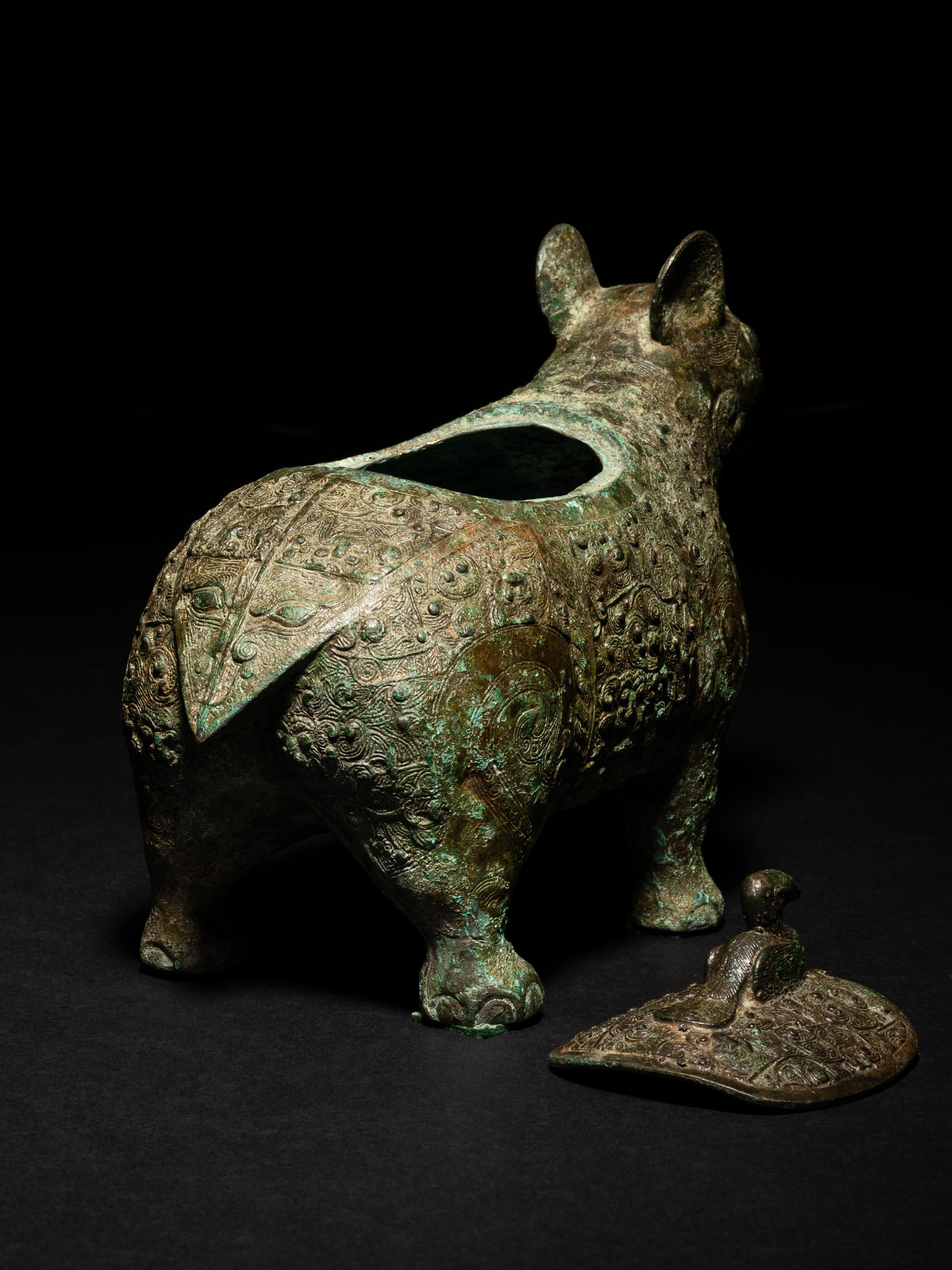 A Chinese Bronze Tapir-Form Covered Vessel