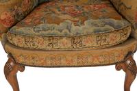 A George I Needlework Upholstered Walnut Wing Back Chair — 18th Century