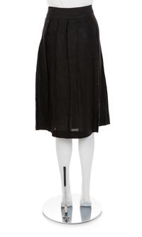 Gucci Black Pleated Linen Skirt, 1980-90s Size label: 44