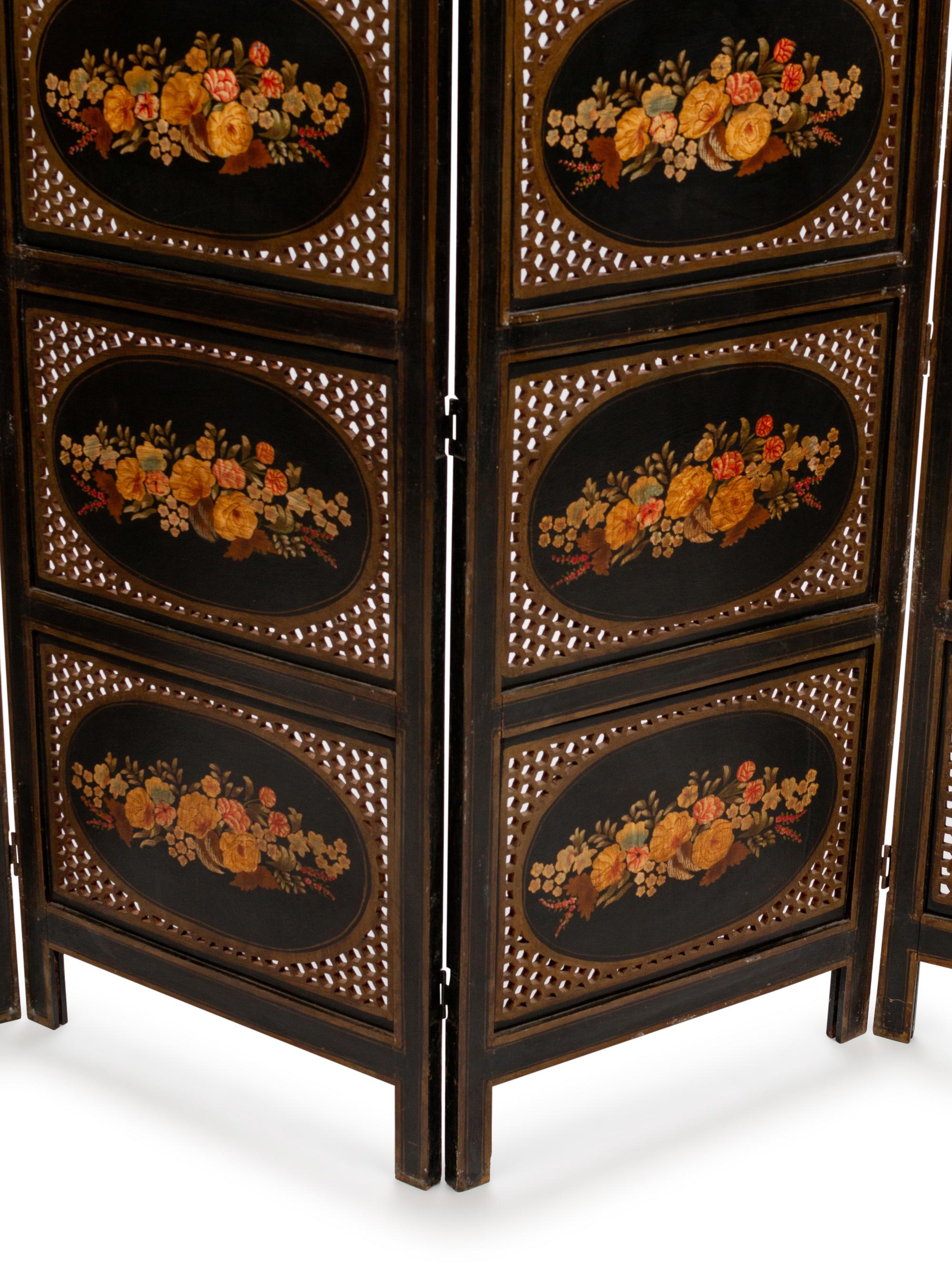 A Victorian Painted and Reticulated Four-Panel Screen