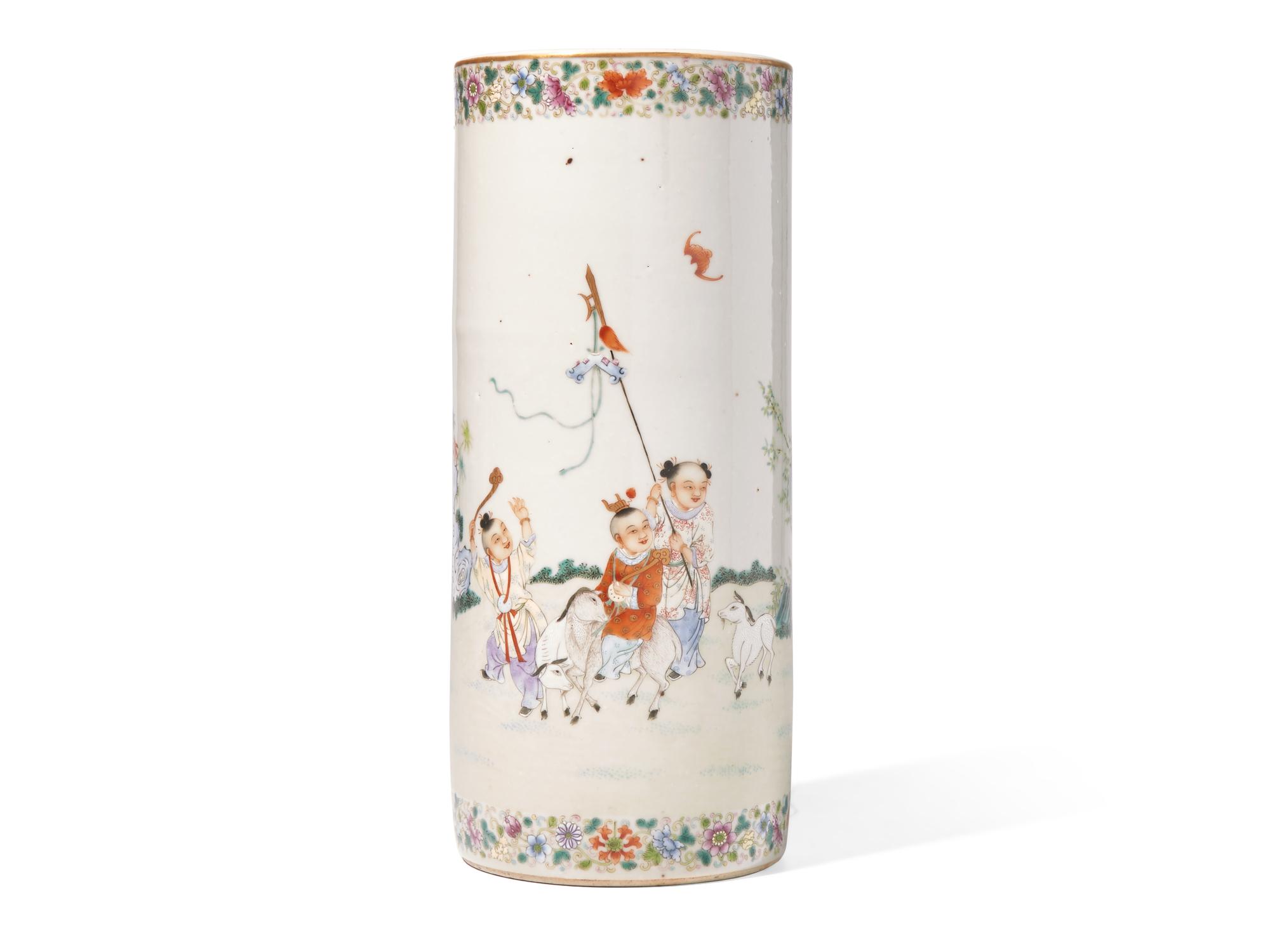 A Chinese Famille Rose-Decorated Porcelain "Boys" Hat Stand
