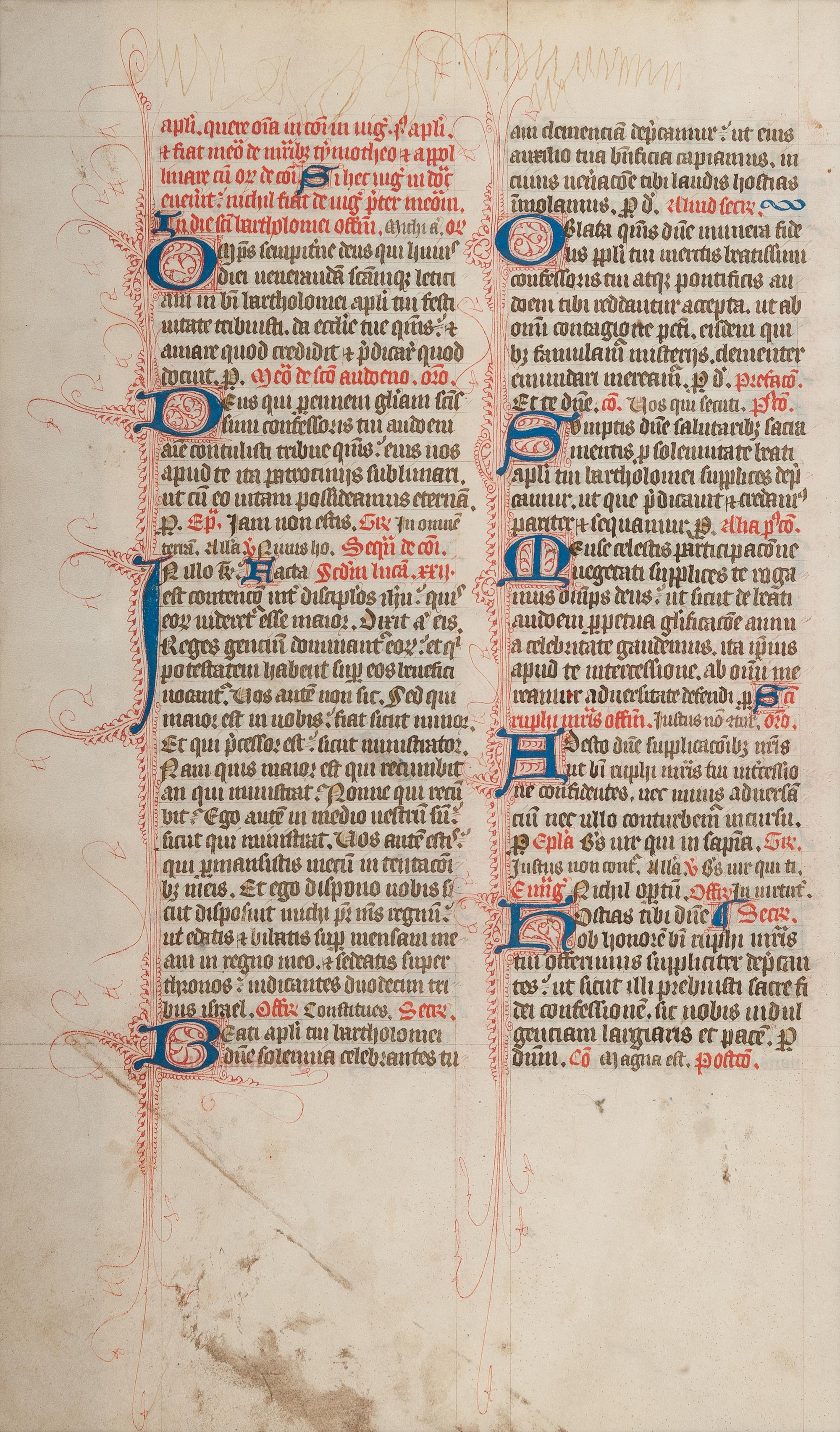 [MANUSCRIPT LEAF -- MISSAL]. One leaf on vellum, in Latin. England?, ca 1375.