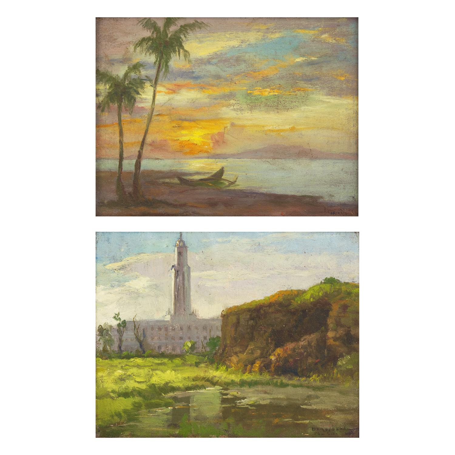 Philippine School, 20th century — Manila City Hall and Seascape (A Pair)