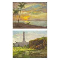 Philippine School, 20th century — Manila City Hall and Seascape (A Pair)