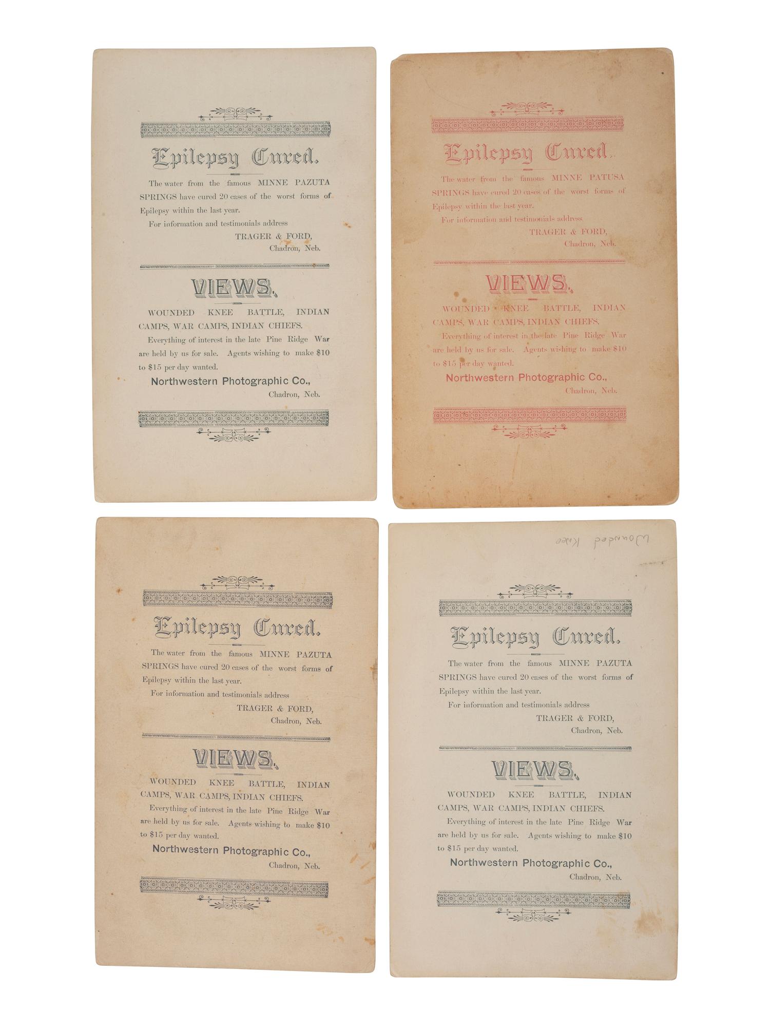 [WOUNDED KNEE]. A group of 4 photographs of Stinking Bear, Hollow Wood, and Crazy Bear at Pine Ridge Agency. Ca 1890-1891.