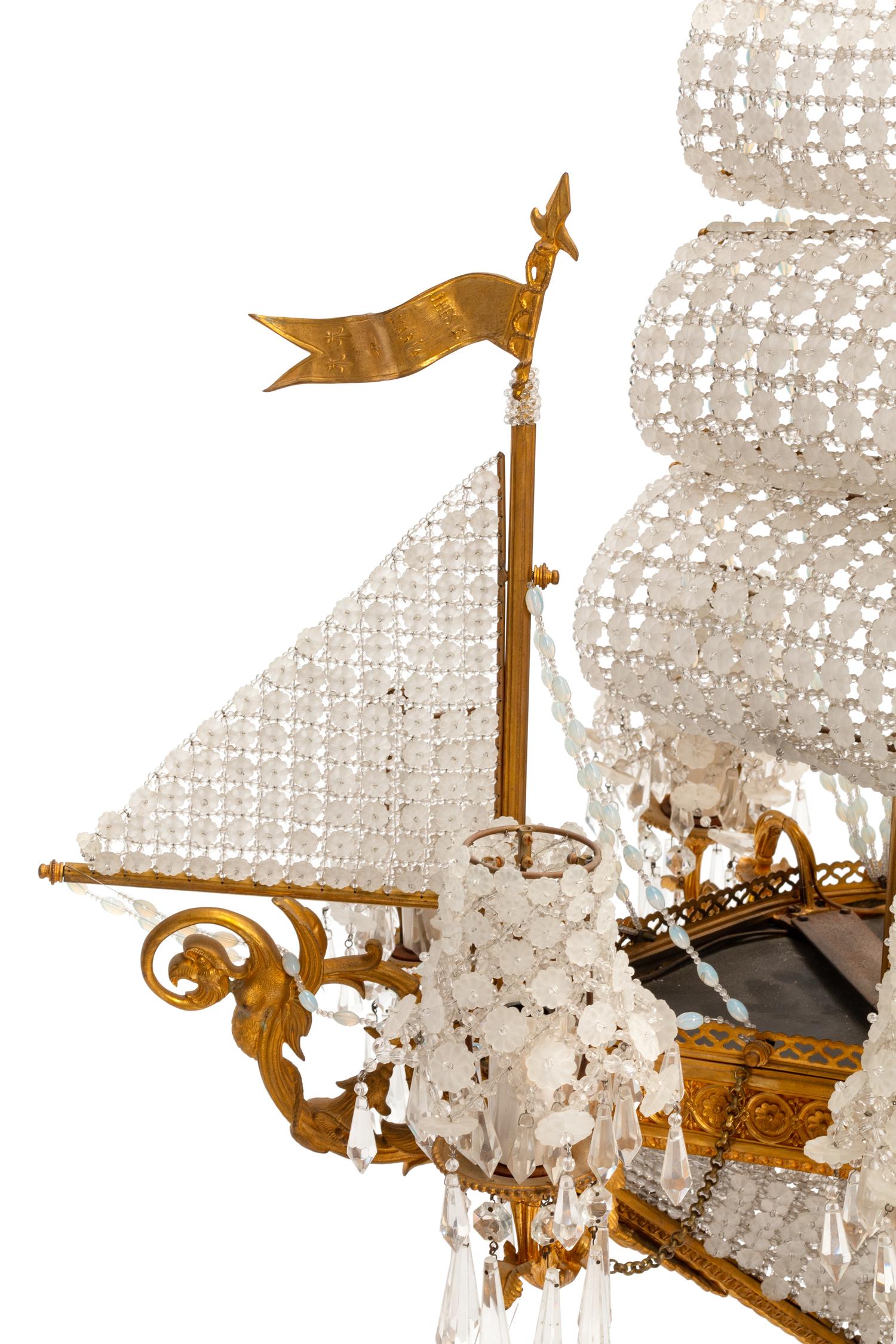 A Louis XVI Style Gilt Bronze and Cut Glass "Ship" Chandelier