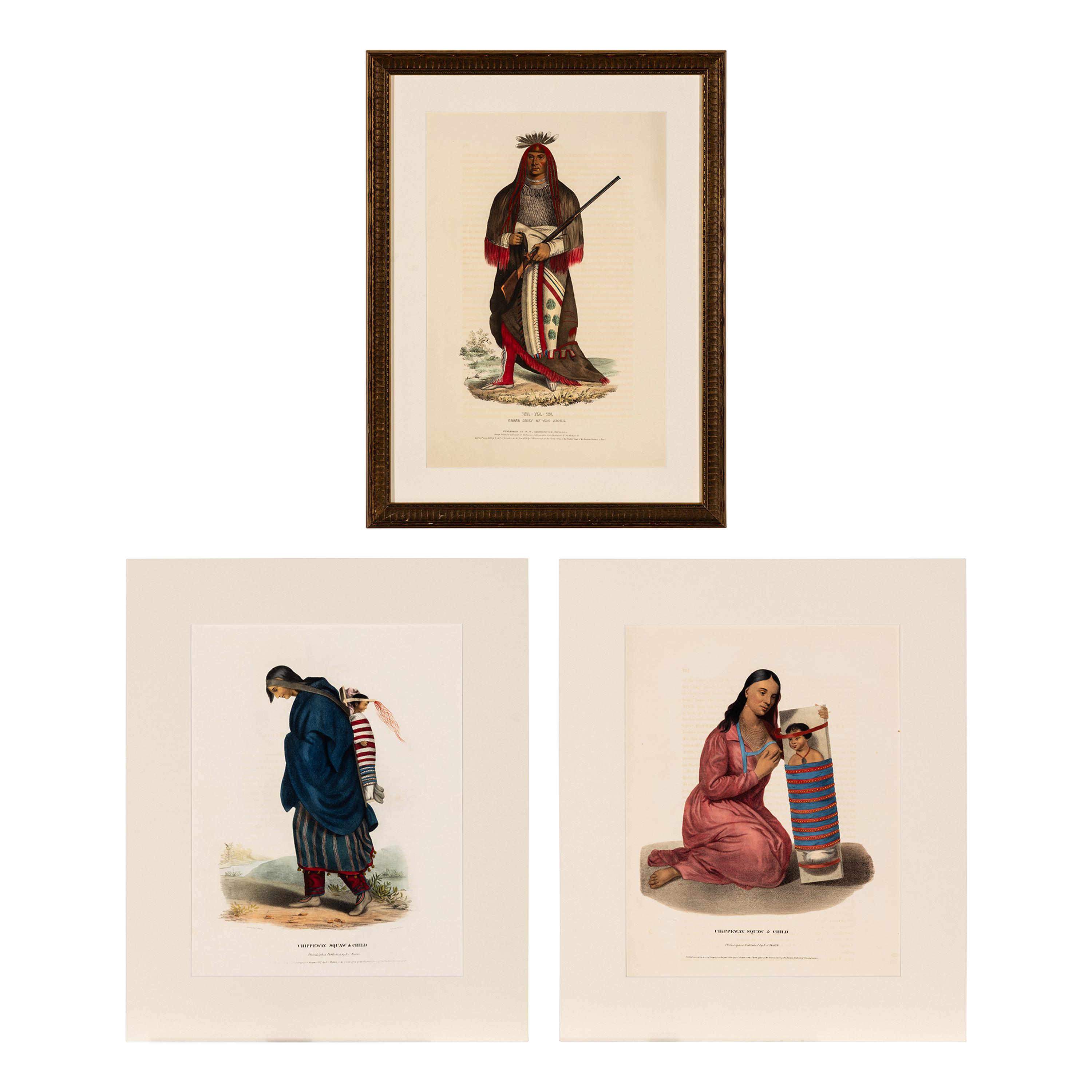 [McKenney, Thomas L. and James Hall]. Group of 3 prints from "The History of the Indian Tribes of North America"