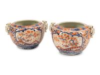 A Pair of Imari Palette Porcelain Jardinieres — 19TH CENTURY