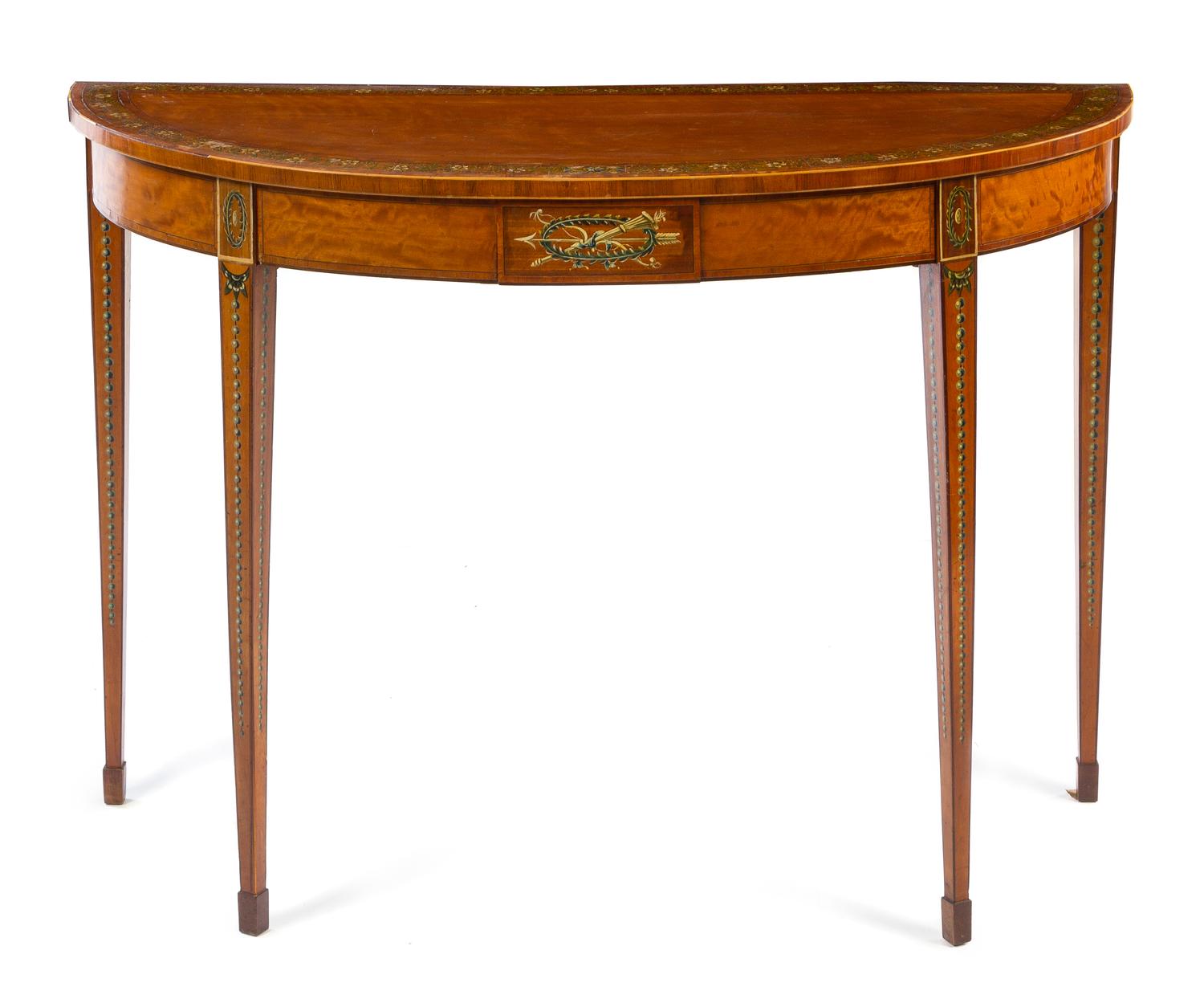 A George III Style Painted Satinwood Console Table Height 32 x width 43 x depth 17 inches. — 19TH CENTURY