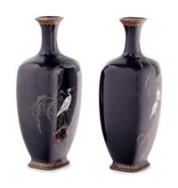 A Pair of Black Ground Cloisonné Vases