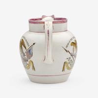 A small Staffordshire enamel and transfer-decorated pearlware jug England, early 19th century