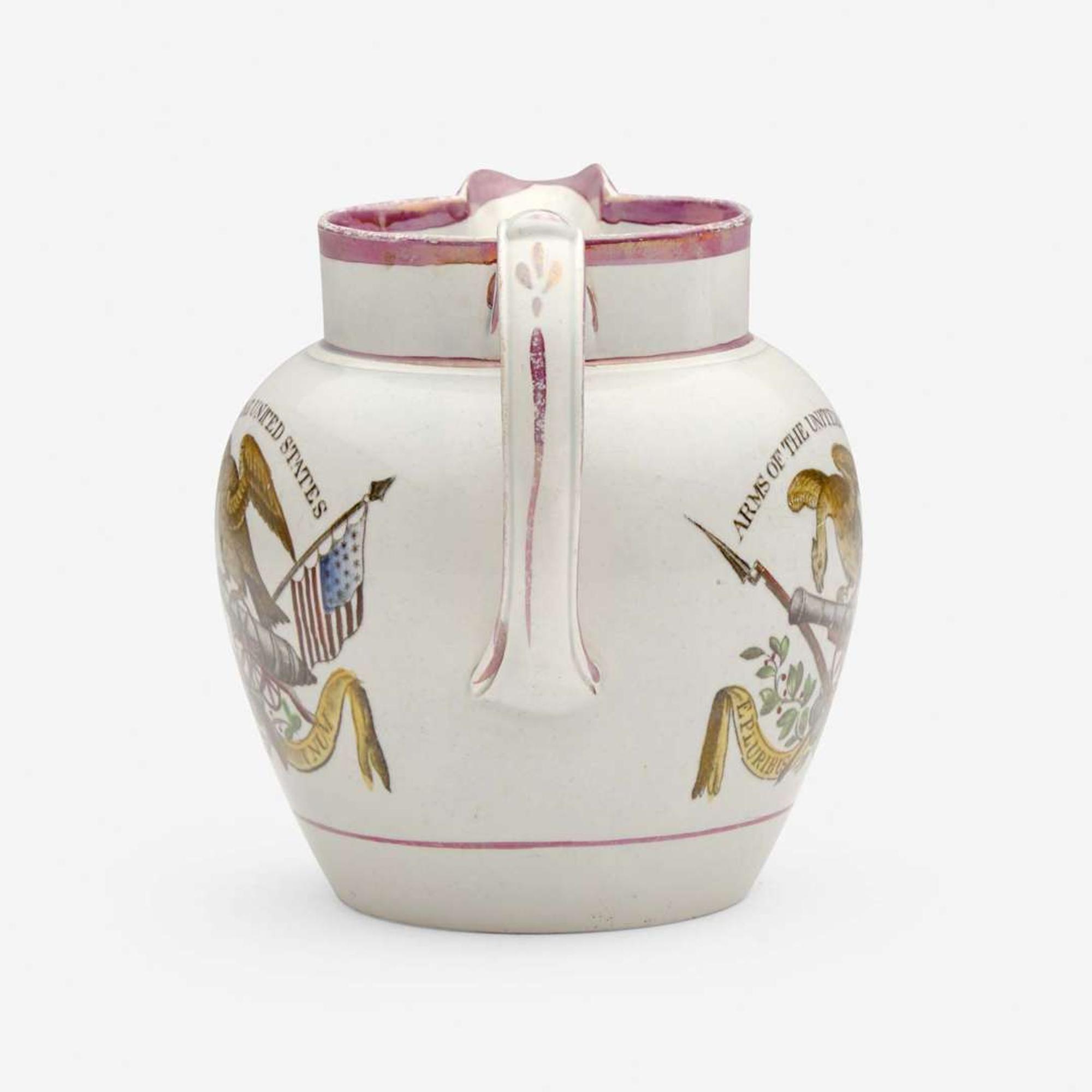 A small Staffordshire enamel and transfer-decorated pearlware jug England, early 19th century