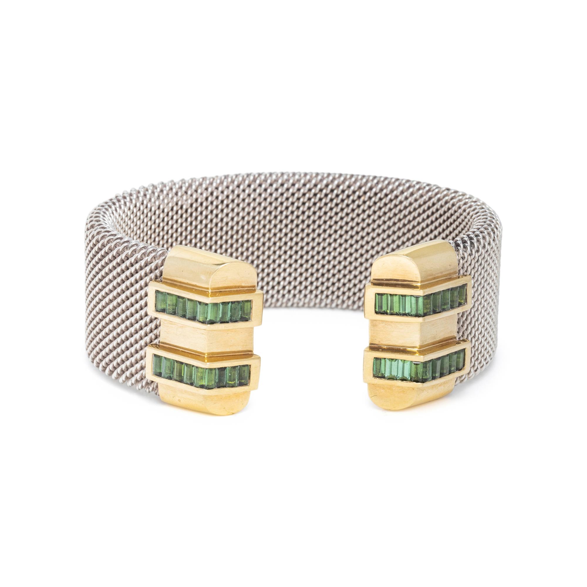 STERLING SILVER, YELLOW GOLD AND PERIDOT CUFF BRACELET