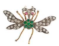 A Gold, Silver, Diamond, Emerald and Ruby Insect Brooch, 9.30 dwts.