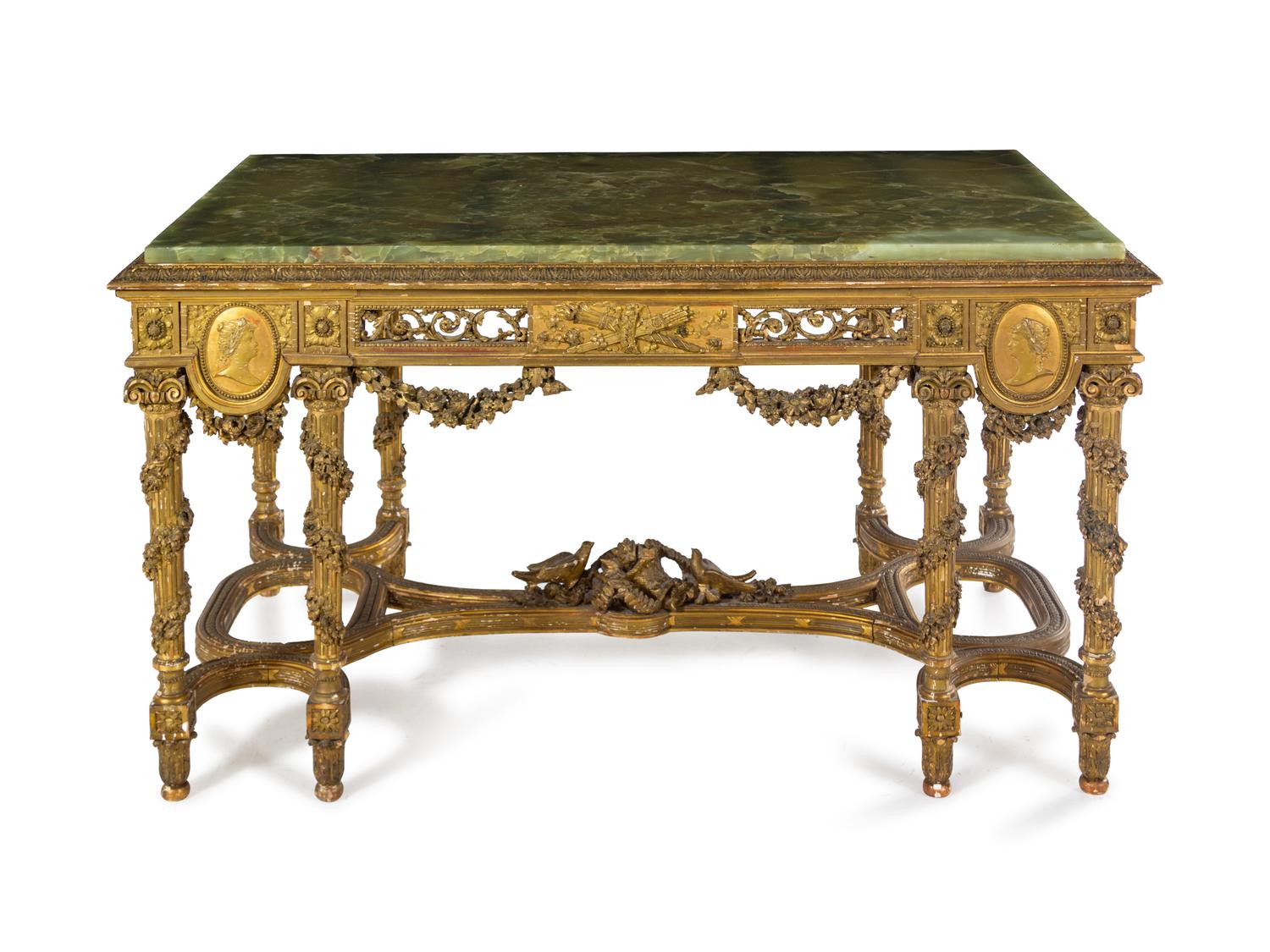 A Napoleon III Giltwood and Onyx Center Table