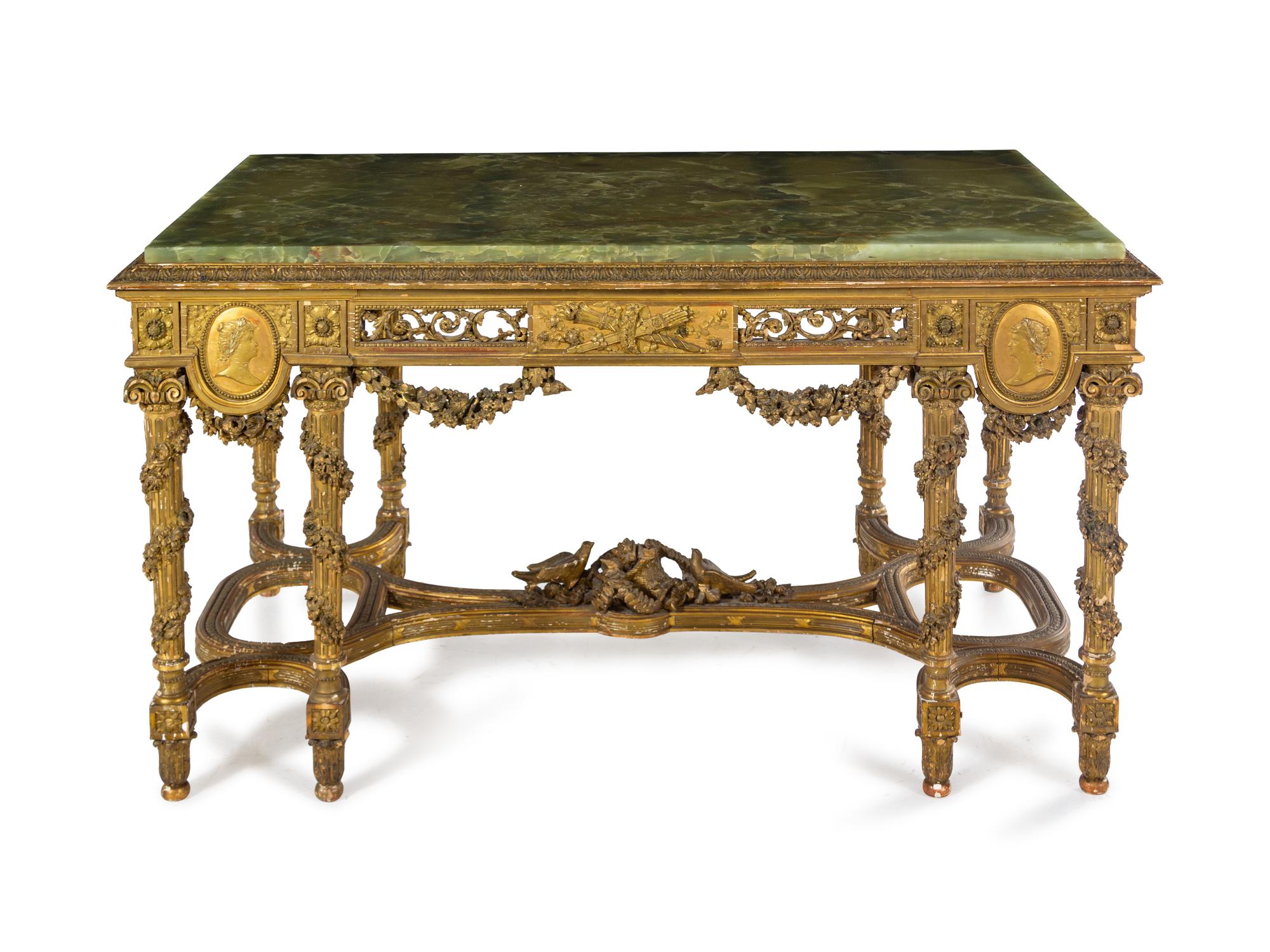 A Napoleon III Giltwood and Onyx Center Table