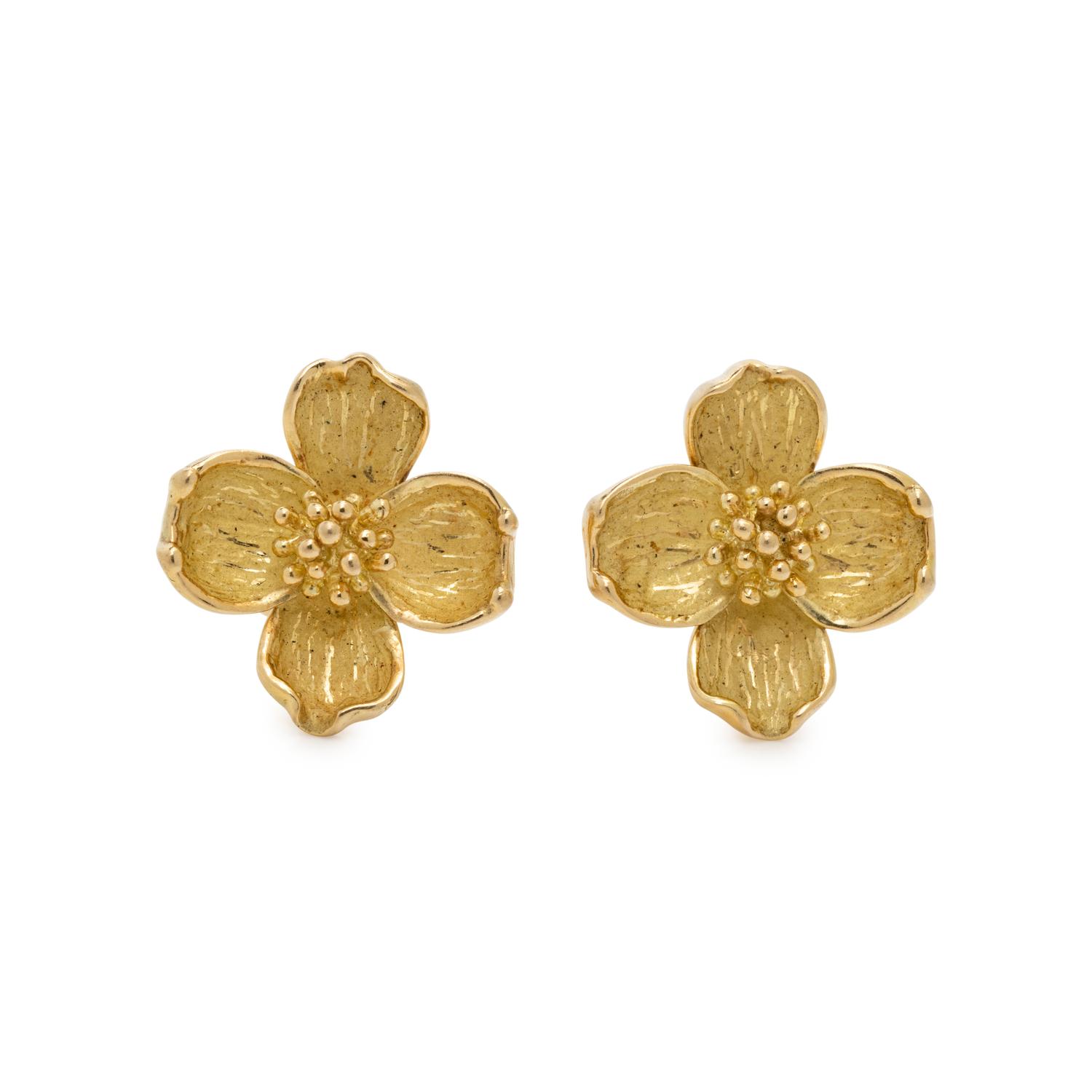 TIFFANY & CO., YELLOW GOLD 'DOGWOOD' EARCLIPS