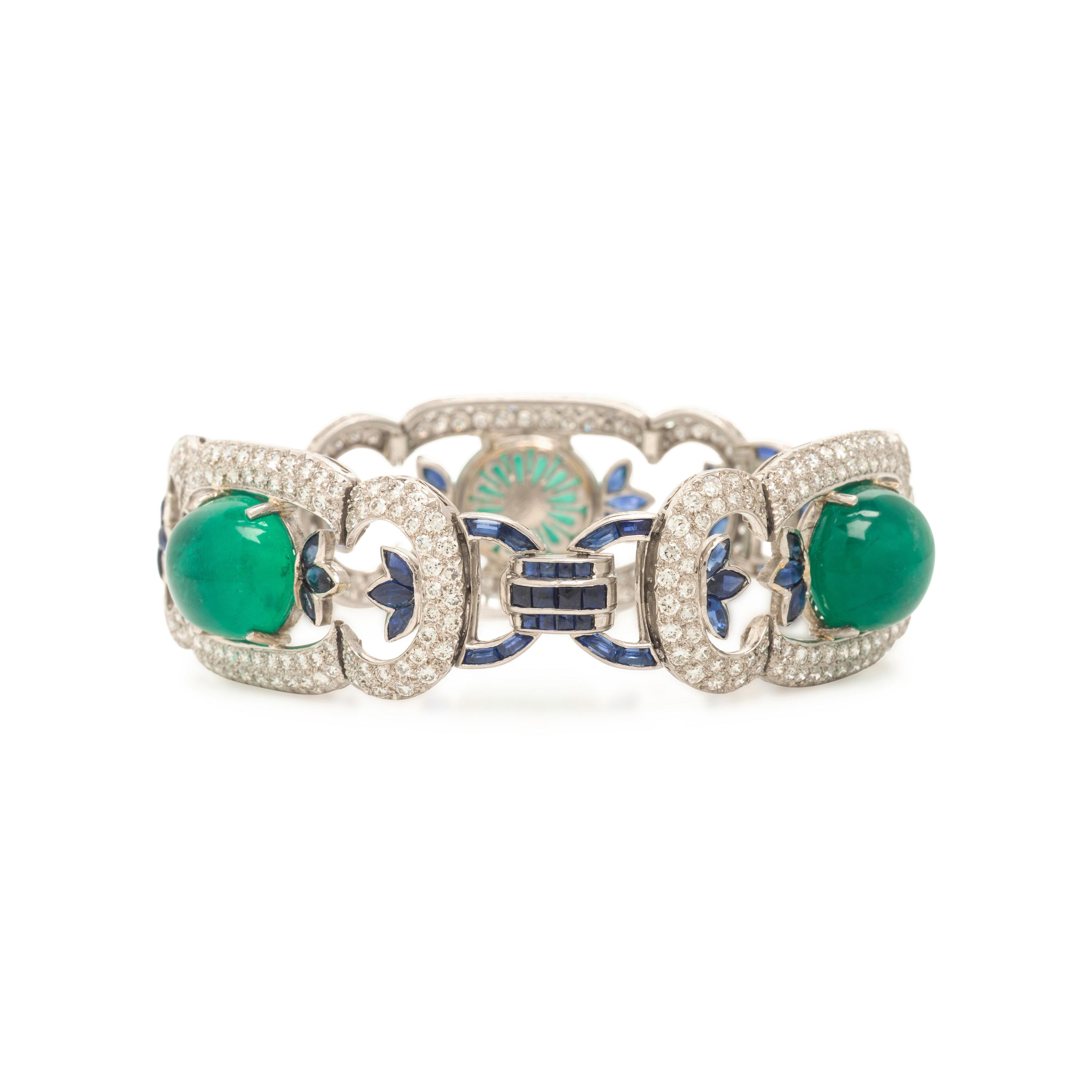 Emerald, Diamond, and Sapphire Bracelet