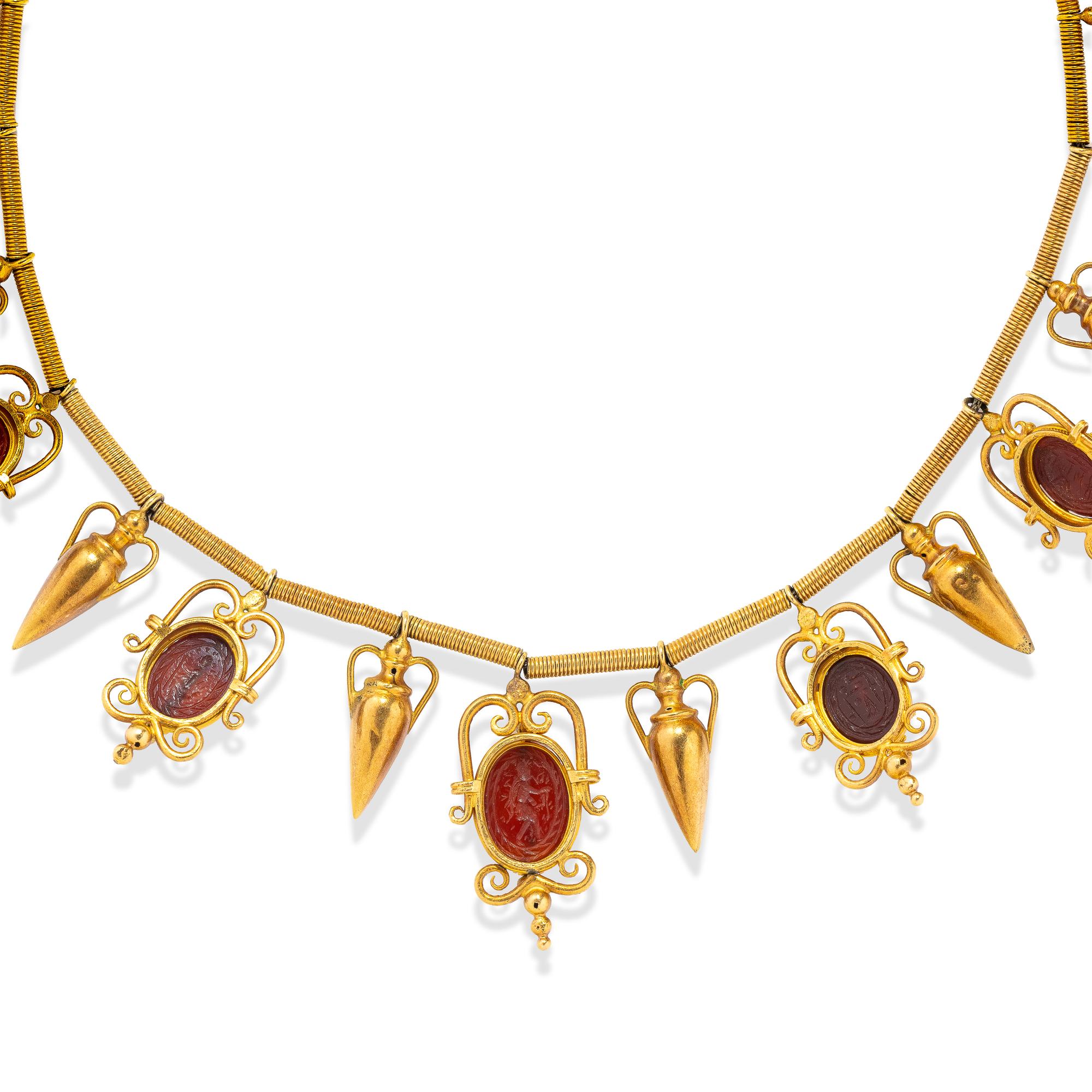 Victorian, Carnelian and High-Karat Gold Etruscan Revival Choker Necklace