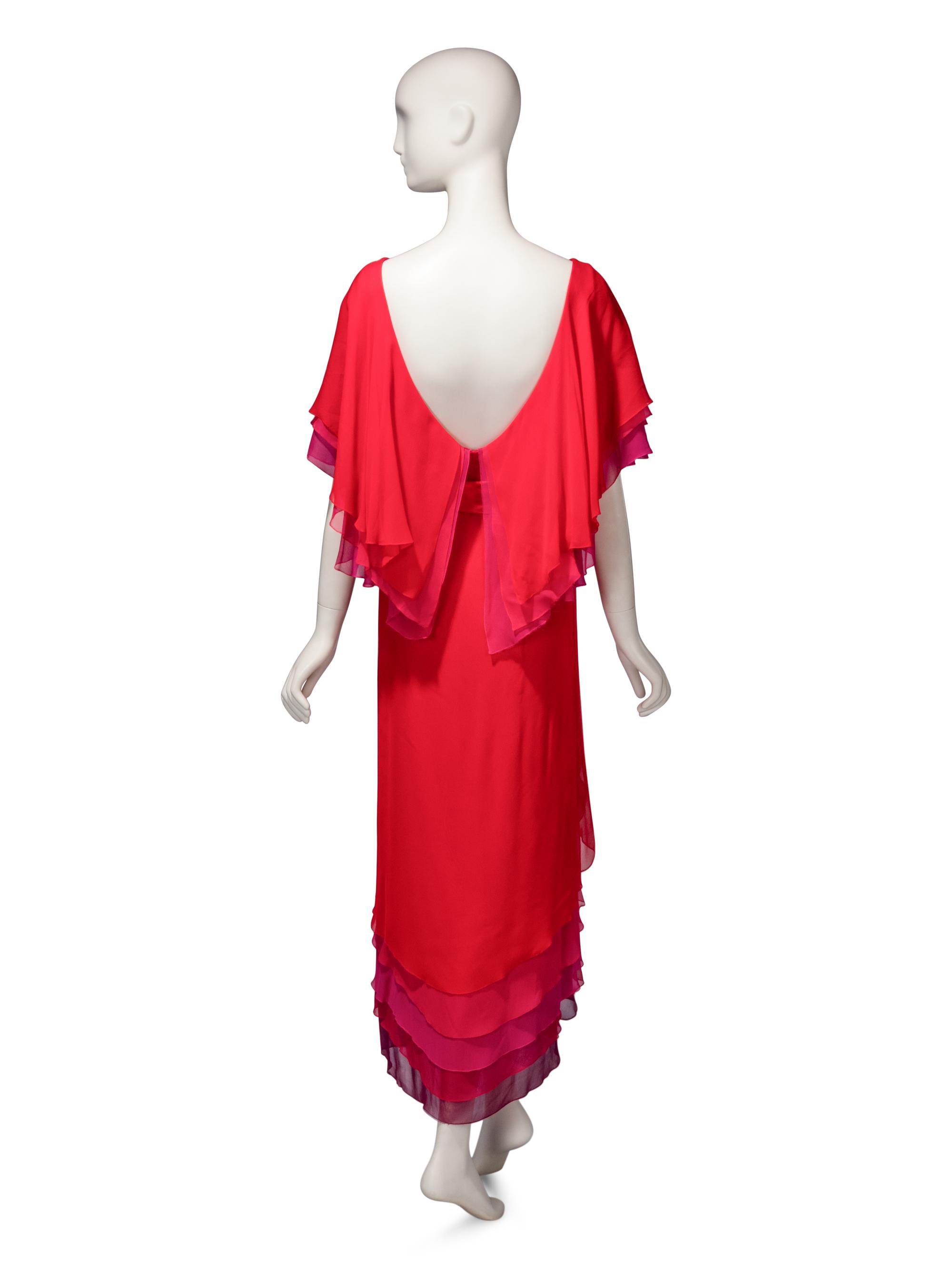 Sant' Angelo, Red Ombre Chiffon Bodysuit & Wrap Skirt, 1970's