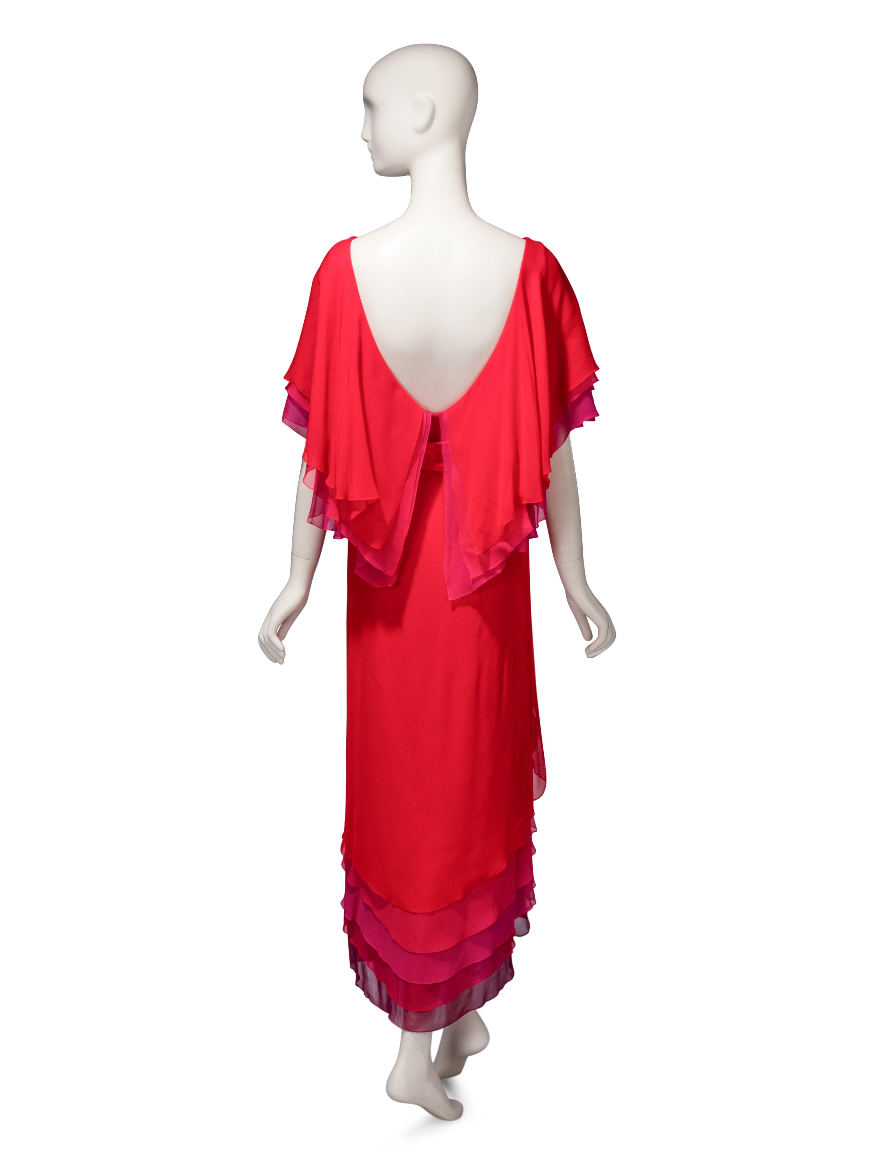 Sant' Angelo, Red Ombre Chiffon Bodysuit & Wrap Skirt, 1970's
