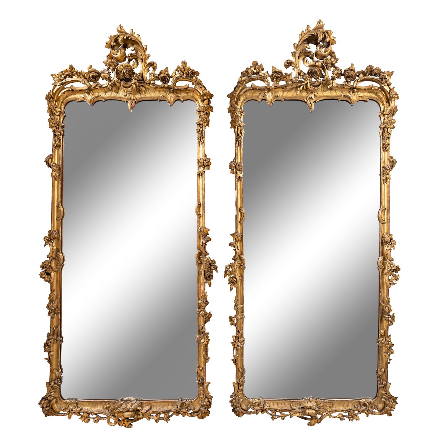 A Pair of Louis XV Style Giltwood Pier Mirrors